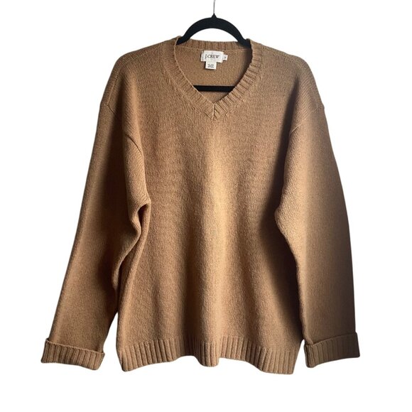 J.Crew Sweaters - J.Crew Womens Large Sweater V-Neck Camel Wool Oversized Minimalist Old Money